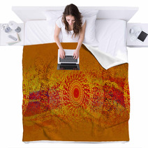 Abstract Dark Orange Color Ethno Background Blankets 223828333