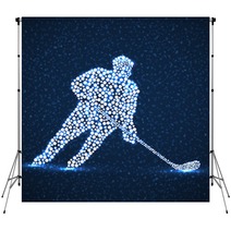 Abstract Silhouette Hockey Player With Hockey Stick Vector Illustration Backdrops 308106829