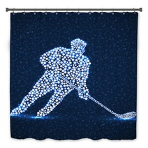 Abstract Silhouette Hockey Player With Hockey Stick Vector Illustration Bath Decor 308106829