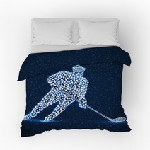 Abstract Silhouette Hockey Player With Hockey Stick Vector Illustration Bedding 308106829