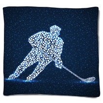 Abstract Silhouette Hockey Player With Hockey Stick Vector Illustration Blankets 308106829