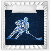 Abstract Silhouette Hockey Player With Hockey Stick Vector Illustration Nursery Decor 308106829