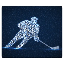 Abstract Silhouette Hockey Player With Hockey Stick Vector Illustration Rugs 308106829