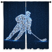 Abstract Silhouette Hockey Player With Hockey Stick Vector Illustration Window Curtains 308106829