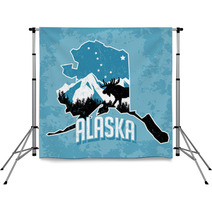 Blue Alaska State Art With Moose And Mountains Backdrops 77347986