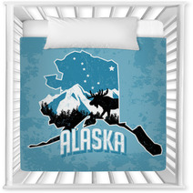 Blue Alaska State Art With Moose And Mountains Nursery Decor 77347986