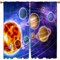 Bright Solar System Artwork Window Curtains 11520560