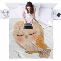 Cute Owl Is Sleeping Blankets 196626734