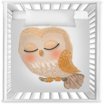 Cute Owl Is Sleeping Nursery Decor 196626734