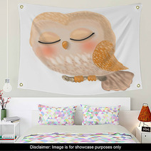 Cute Owl Is Sleeping Wall Art 196626734