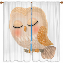 Cute Owl Is Sleeping Window Curtains 196626734