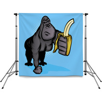 Gorilla Holding A Banana Backdrops 46986247