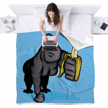 Gorilla Holding A Banana Blankets 46986247