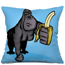 Gorilla Holding A Banana Pillows 46986247