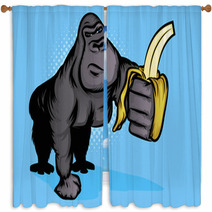 Gorilla Holding A Banana Window Curtains 46986247