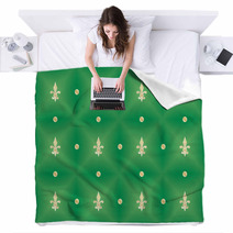 Green Seamless Pattern With Royal Lilies Blankets 55653703