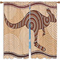 Kangaroo (painting In The Aboriginal Style, Abstract ) Window Curtains 33482007