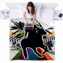 Summer Abstract Background Design With Polo Player Silhouette Blankets 32128191