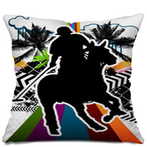 Summer Abstract Background Design With Polo Player Silhouette Pillows 32128191