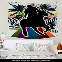 Summer Abstract Background Design With Polo Player Silhouette Wall Art 32128191