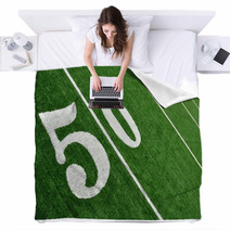 View From Above Of Fifty Yard Line On American Football Field Blankets 39491658