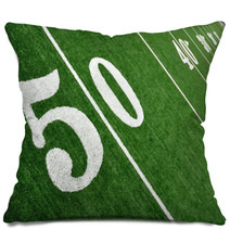 View From Above Of Fifty Yard Line On American Football Field Pillows 39491658