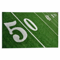 View From Above Of Fifty Yard Line On American Football Field Rugs 39491658