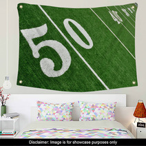 View From Above Of Fifty Yard Line On American Football Field Wall Art 39491658