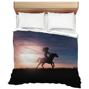 3d Female Riding Her Horse In A Sunset Duvet Cover