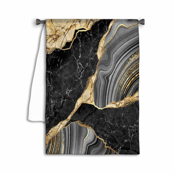 Abstract Background Black Marble And Agate Mosaic Towel