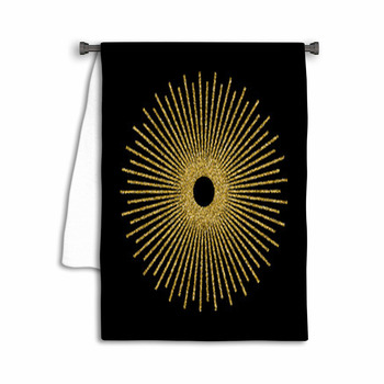 Abstract Golden Sunburst On Black Background Towel