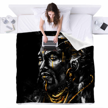 African Chief With Golden Eyes And Fleece Bed Cover