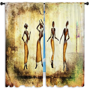 African Ethnic Retro Vintage Illustration Window Curtain