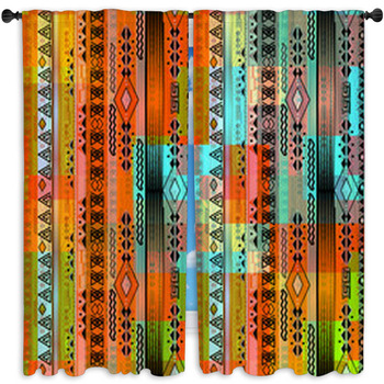 African Ethno Abstract Seamless Tribal Window Curtain