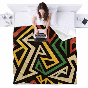 African Geometric Seamless Pattern Fleece Bed Cover