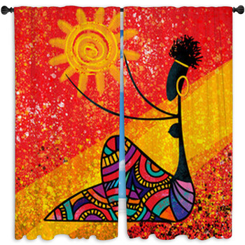 African Girl Holds The Sun Digital Window Curtain