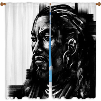 African Manly Man With Custom Size Window Curtain