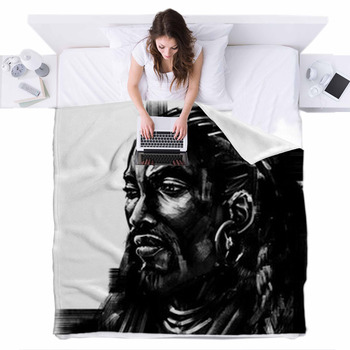 African Manly Man With Dreadlocks And Fleece Bed Cover