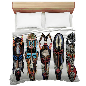 African Mask Hand Drawn Watercolor Comforter