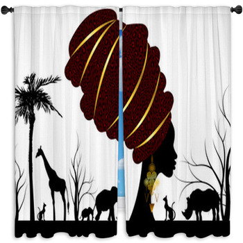 African Safari Animal Silhouette Window Curtain