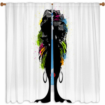 African Scarf Portrait Afro Custom Size Window Curtain