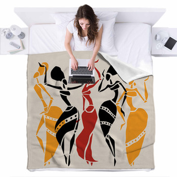 African Silhouette Set Fleece Bed Cover