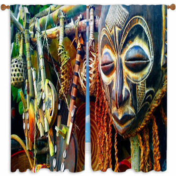 African Statues Custom Size Window Curtain