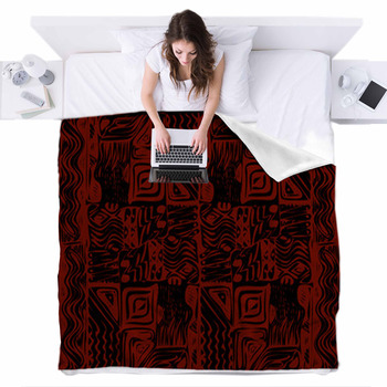 African Tribal Aborigines Red Ornament  Fleece Bed Cover