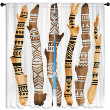 African Tribal Pattern Painted Driftwood Window Curtain