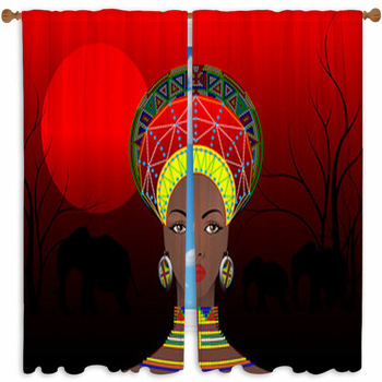 African Tribe Clothes Female Custom Size Window Curtain