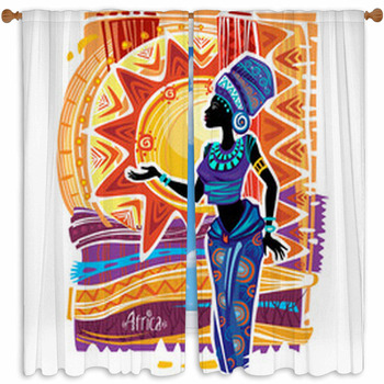 African Woman In Ethnic Dress  Custom Size Window Curtain