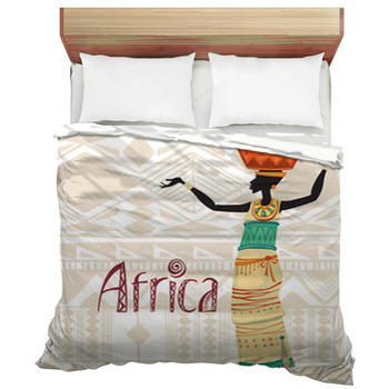 African Woman In Ethnic Dress On Ornament Duvet Cover