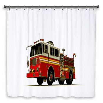 Fire truck Shower Curtains, Bath Mats, & Towels Personalize