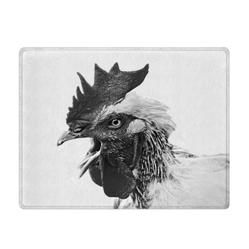 Angry Black And White Crockrel Chicken On A Bath Mat